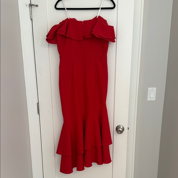 Chic Strapless Red Ruffle Dress - Picture 7 of 8